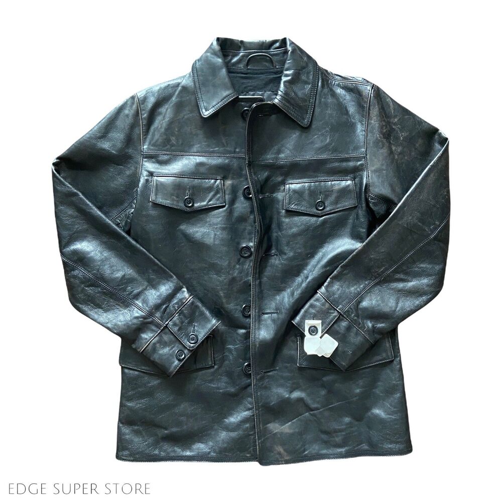 Express Men's Dark Brown Distressed Button Heavyweight Leather Jacket Size Small